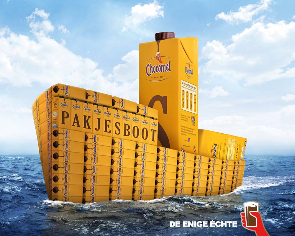Chocomel pakjesboot creatieve inhaker door designer Sandro Velez artwork