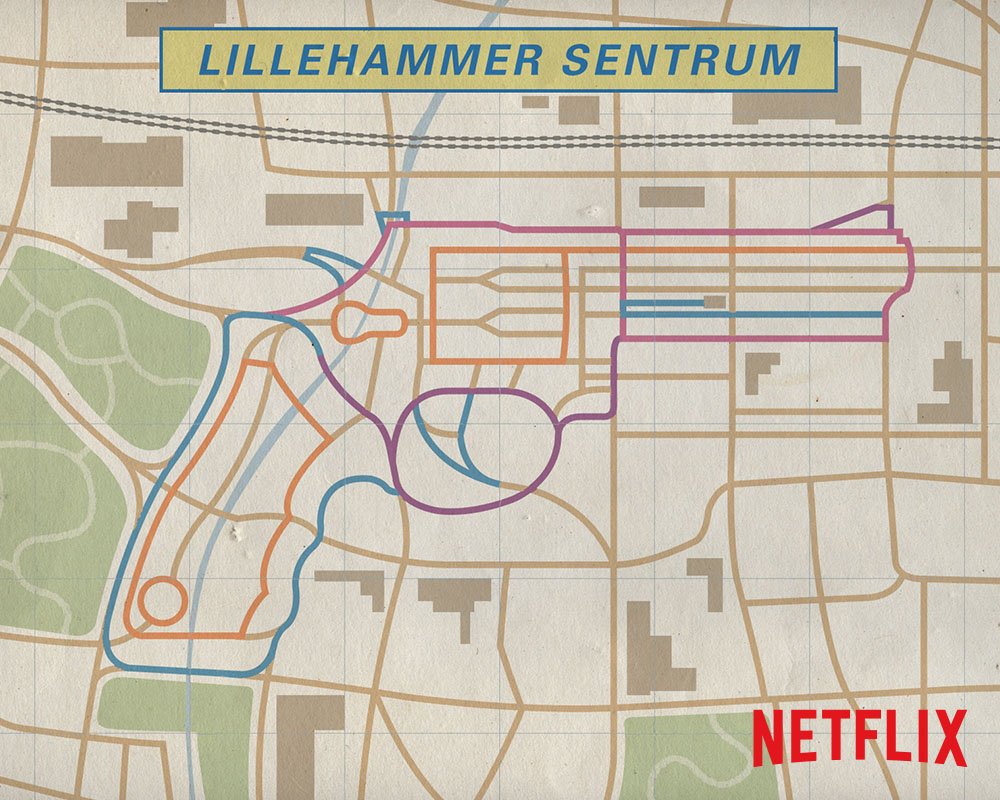 Netflix Lilyhammer inhaker Steve Van Zandt concept, design en artwork door designer Sandro Velez Lillehammer Sentrum roadmap
